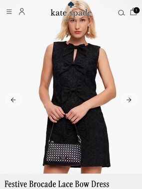 kate spade - $498 Black Sleeveless Lace Sheath Mini Dress w/ Bow Appliqués, 12